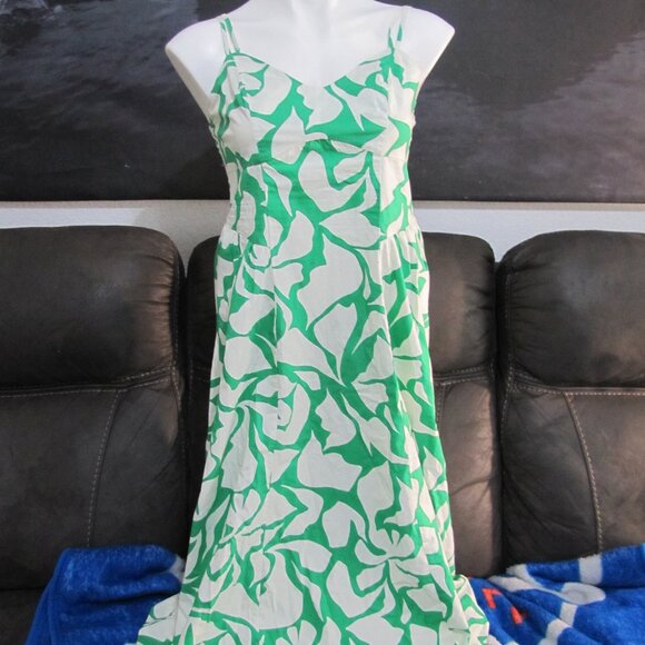 Green and White Floral Print Maxi Dress – Spaghetti Strap Summer Beach Dress - Picture 1 of 4